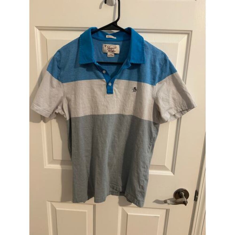Original Penguin by Munsiingwear Heritage Slim Fit Chest Stripe Golf Polo Blue L